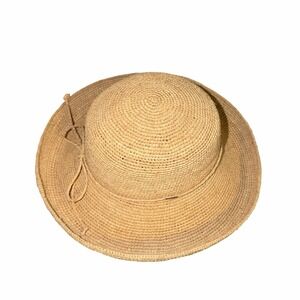 Scala Women's Crocheted Packable Raffia Hat Beachy